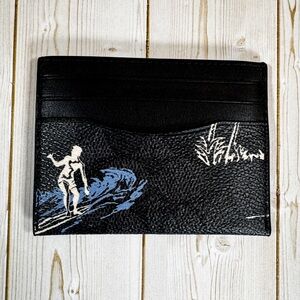 🏄‍♂️ NWT Coach Surf Print Card Holder – Black Pebbled Leather